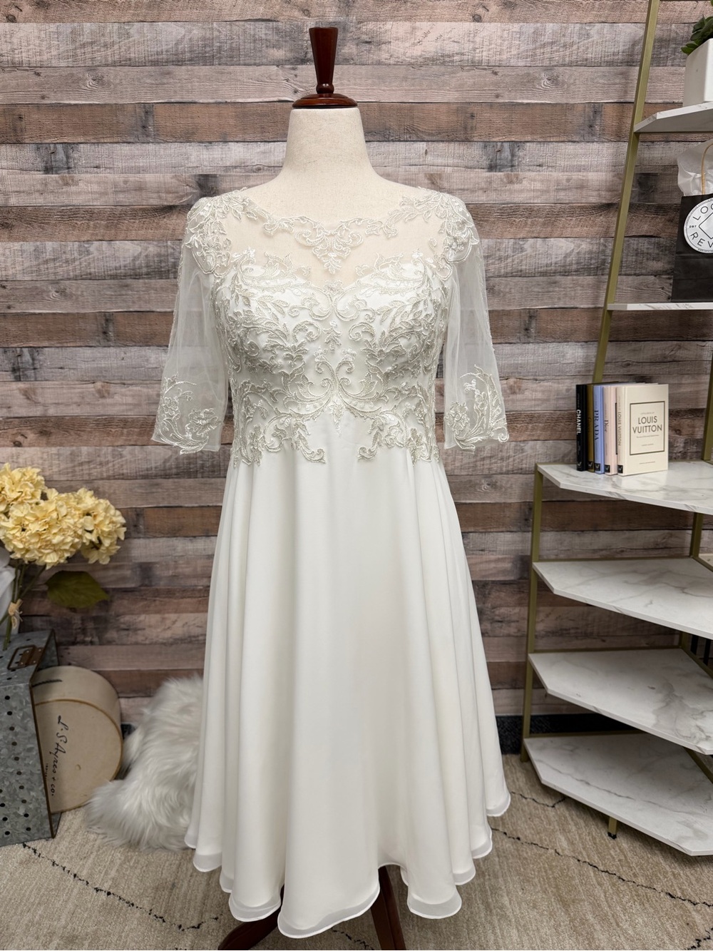 Stacees White Chiffon and Lace Wedding/Special Occasion Dress